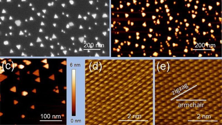 SEM, AFM and STM images of different areas of a Au/MoS₂ sample